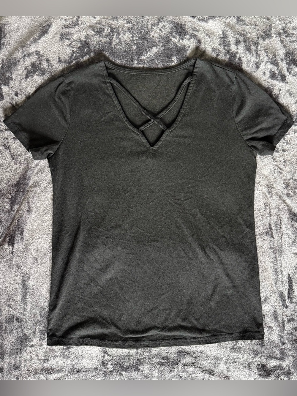 Black Crisscross V-Neck Short Sleeve Tee